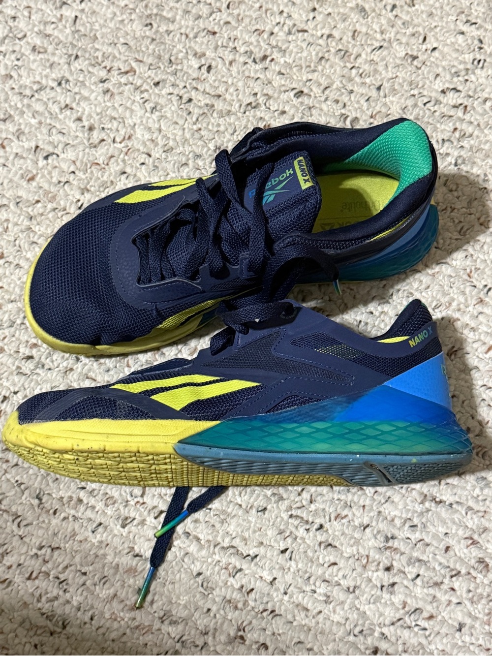 Reebok Nano X Men 7.5 Cross Training Shoes Blue Yellow FY1066